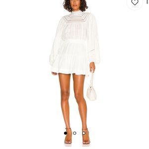 Shona Joy White Lace Yoke Long Sleeve Mini Dress